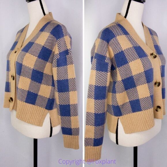 NWT Madewell Bayberry Cardigan‎ Sweater in Buffalo Check, XXS, Kim Kardashian - Picture 12 of 16